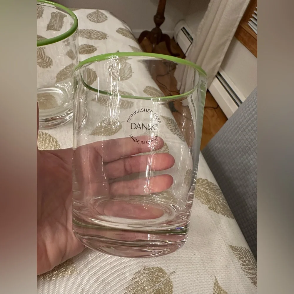 DANSK tumblers/whiskey glasses set of 4 with lime color accents New